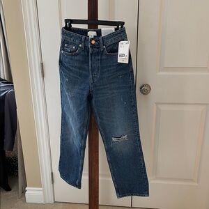 H&M Mid Blue High Rise Straight Cropped Jeans